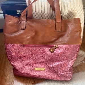 Jessica Simpson handbag brown leather and pink glitter